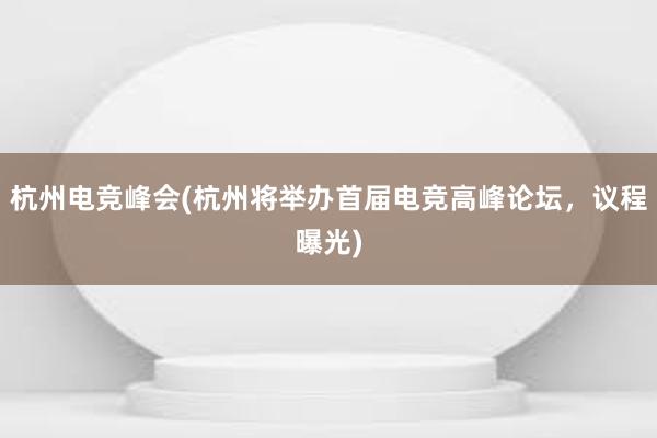 杭州电竞峰会(杭州将举办首届电竞高峰论坛，议程曝光)